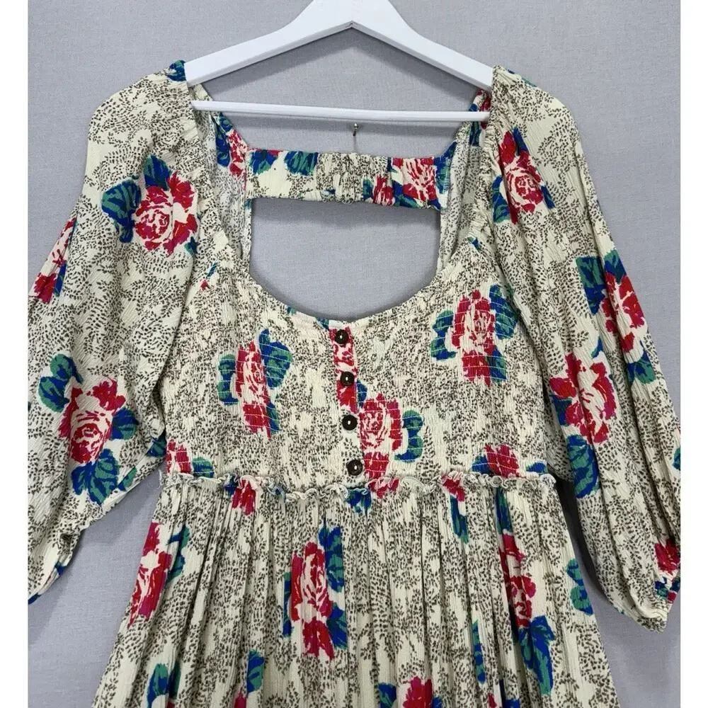 Free People Endless Summer Picnic Mini Dress Womens Large Cream Floral Babydoll - Picture 3 of 15